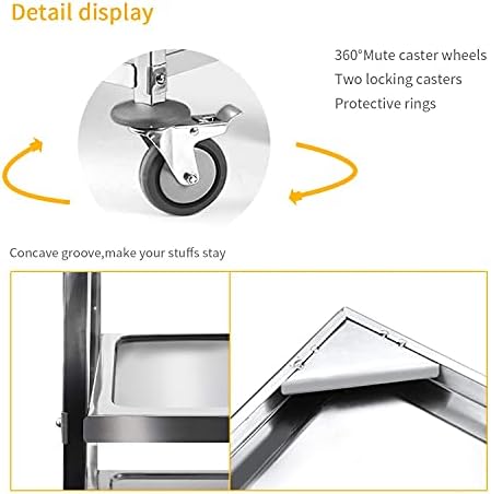 tonchean Extra Large 3 Tier Stainless Steel Cart 37.4 x 19.7 x 37.4 Inch