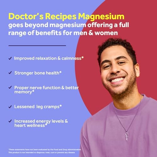 Doctor's Recipes Magnesium Glycinate Supplement, Amino Acid Chelated, Non Buffered, High Absorption, Easy on Stomach, Support Calm, Bone, Heart