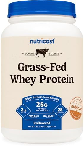 Nutricost Grass-Fed Whey Protein Concentrate (Unflavored) 2LBS | Undenatured, GMO-Free, Gluten Free, Natural Flavors