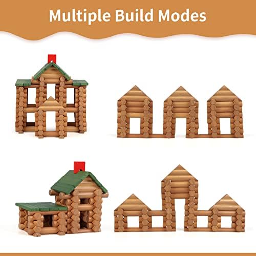Wondertoys 170 Pieces Wood Logs Set Ages 3+, Classic Building Log Toys for Boy, Creative Construction Engineering Educational Gifts