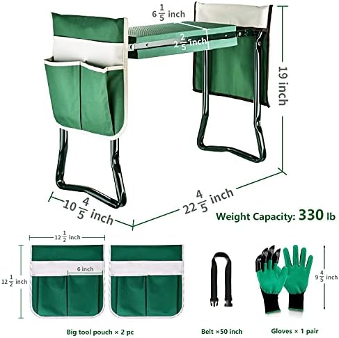 BESTHLS Garden Kneeler and Seat - Heavy Duty Folding Stool with Thick Pad, Tool Pouch, 330 lbs Capacity - Knee & Back Support, Perfect for Seniors, Women, Men