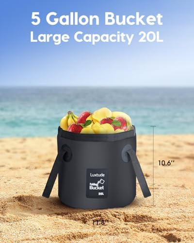 Luxtude Collapsible Bucket with Handle, Portable 5 Gallon Bucket for Camping, Fishing, Beach, Gardening, RV & Outdoor Emergency