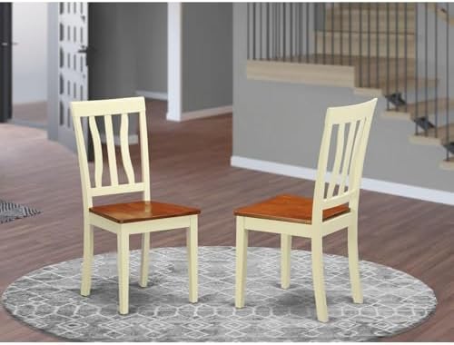 East West Furniture ANC-WHI-W Antique Dining Room Chairs - Slat Back Solid Wood Seat Chairs, Set of 2, Buttermilk & Cherry
