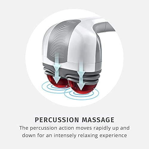 Homedics Back Massager Heated Automatic Percussion Body Massager | with Dual Pivoting Heads, for Back, Body and Neck Massage, Interchangeable Nodes