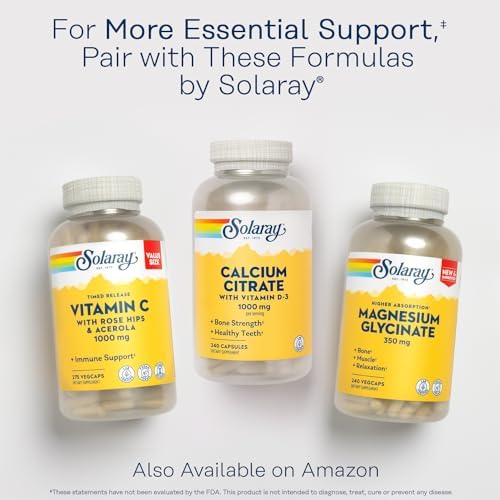 SOLARAY Calcium Citrate with Vitamin D3 1000 mg, 240 Capsules | Bone, Teeth, Muscle & Nerve Support - Gentle Digestion Formula - 60 Servings - Lab Verified