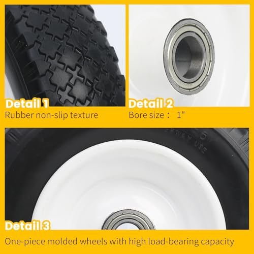 MaxxHaul 12" Flat Free Solid Tire 4.10/3.50-6" Replacement Wheel – 1" Bore 5/8" Adapter & 3.75" Center Hub – Fits Compatible Trailer Dollies &