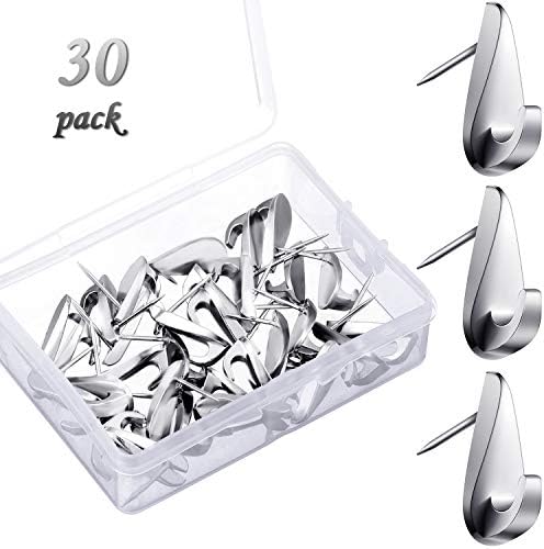 30 Pcs 20 Lbs Pin Hooks Push Pin Hangers Teardrop Style Picture Hooks Metal Picture Hanging Nails for Home Office Wooden Fabric Wall(Silver)