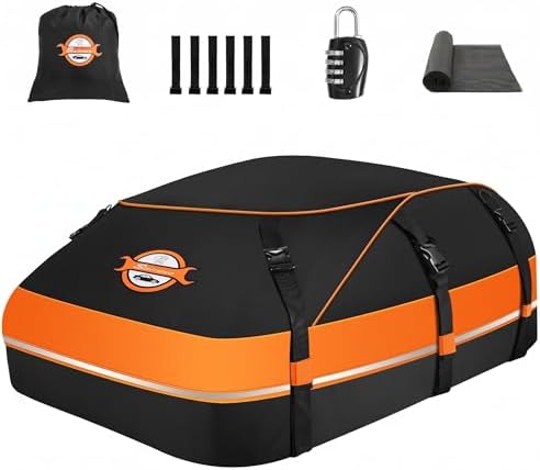 Sailnovo Aerodynamic Rooftop Cargo Carrier Bag, 20 Cubic Feet Waterproof | Fit Most Vehicles with/Without Rack, Hold Luggage for 4-6, Include Anti-Slip Mat, Storage Bag, Reinforced Straps & Lock