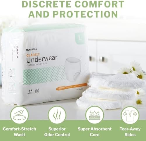 McKesson Classic Adult Incontinence Underwear, Large, Light, 58 in, 72 ct | Postpartum and Incontinence Support