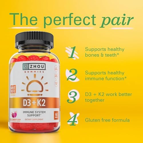 Zhou D3+K2 Supplement - 60 Veggie Gummies (Pack of 1)