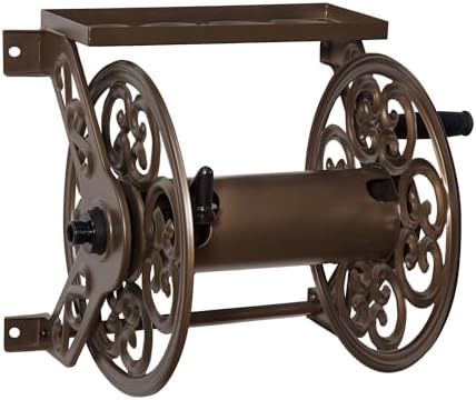 Liberty Garden 708 Steel Decorative Wall Mount Garden Hose Reel, Holds 125-Feet of 5/8-Inch Hose - Bronze