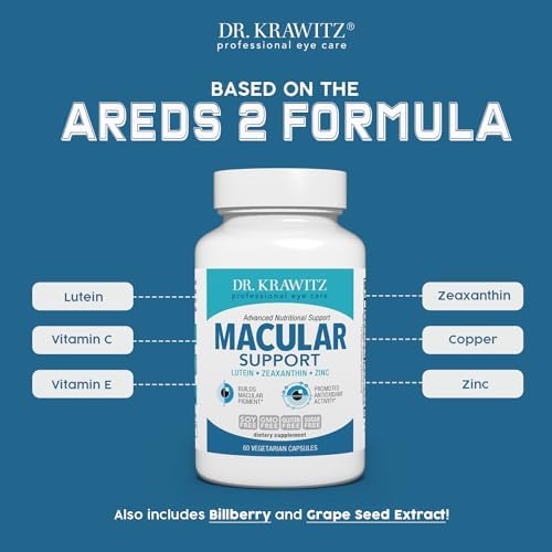 Macular Support with Lutein, Zeaxanthin Supplements, 60 Vegetarian Capsules | Doctor Formulated Eye Vitamins for Adults with Vitamin C, E, B6, Calcium