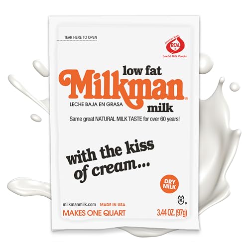 Milkman Low-Fat Milk - Instant Dry Milk Powder Packets - For Coffee, Baking, or Travel - Just Add Water, Makes One Quart - Classic, Natural Taste with the Kiss of Cream! (18 Pack)