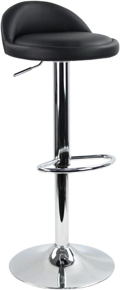 KKTONER PU Leather Round Bar Stool with Back Rest Height Adjustable Swivel Pub Chair Home Kitchen Bar stools Backless Stool with Footrest (Black)