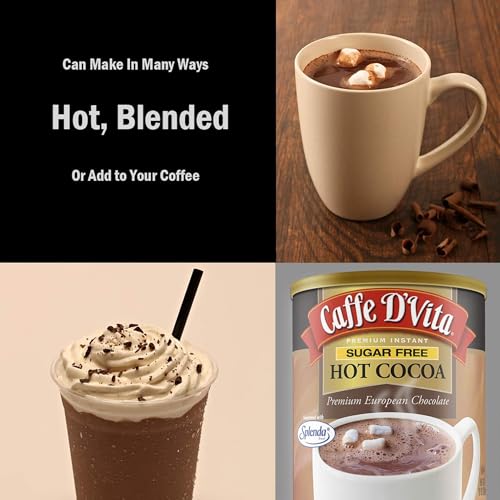 Caffe D'Vita Sugar Free Hot Cocoa Mix, Gluten Free - 10 Oz Can | Hot Chocolate Mix, Low Fat, No Cholesterol, No Hydrogenated Oils or Trans Fat, Kosher, Cocoa Bulk