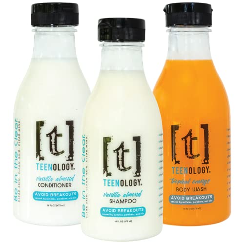 Teenology Shampoo, Conditioner & Body Wash Bundle – Avoid Acne Breakouts