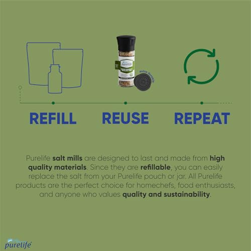 Purelife Himalayan Rock Salt with Mixed Herbs & Spices – Gourmet Kosher Natural Crystal Blend with Minerals in Glass Bottle with Ceramic Mill