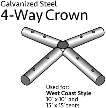 4 Way Crown Steel Replacement Premium Frame Tent Fitting | For Premium West Coast Frame Style Party Tents | Part Fits 10' x 10' and 15' x 15' Tent Frames