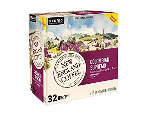 New England Coffee Colombian Supremo Medium-Roast K-Cup Coffee Pods, 32 Count, Intense Flavor & Rich Aroma