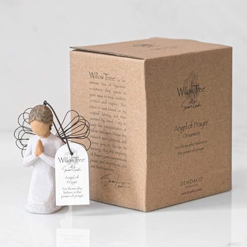 Willow Tree Angel of Prayer Ornament, Sculpted Hand-Painted Figure | Kneeling Angel With Hands in Prayer, Cream Dress and Wire Wings, Gift of Faith