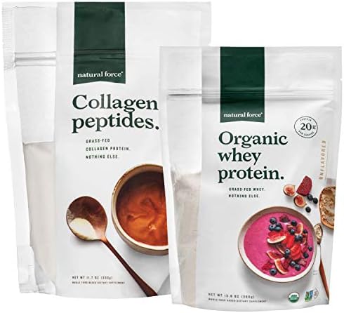 Natural Force Clean, Grass Fed Collagen Peptides + Unflavored Organic Whey Protein Bundle – Organic