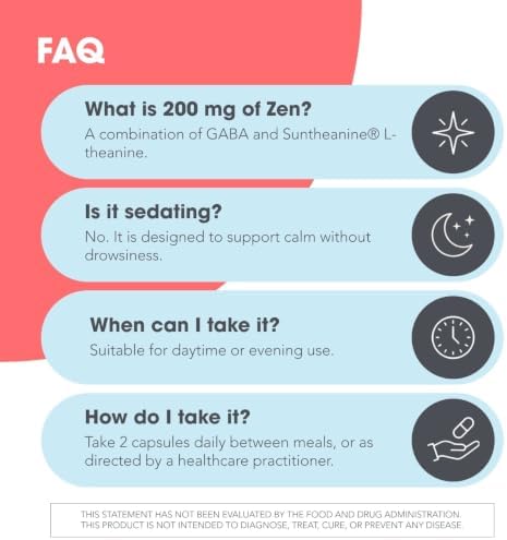 Allergy Research Group ARG 200 mg of Zen - Supports Calm and Stress Balance - Delivers 200 mg L-Theanine & 550 mg GABA per Serving - Vegetarian & Hypoallergenic - 60 Servings - 120 Capsules