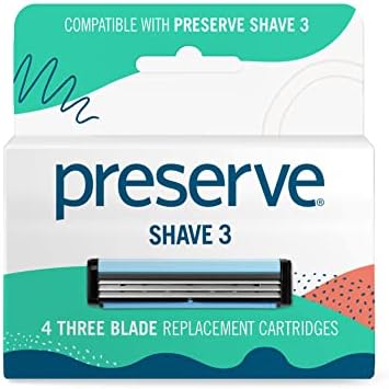 Preserve Shave 3 Razor Blade Refills, Titanium-Coated, Vitamin E, Aloe, 4ct | Unisex Refills for Face & Body; Fits Shave 3 & Triple Razor Handles; Eco-Friendly Paperboard; Cruelty-Free