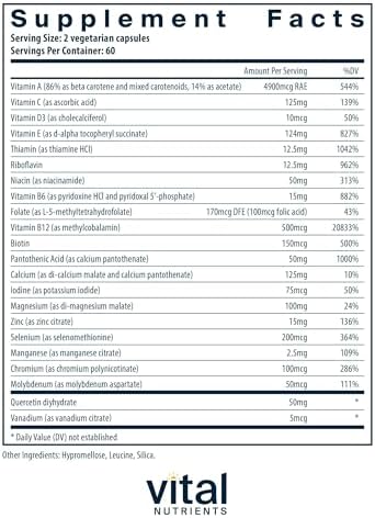 Vital Nutrients Multi-Nutrients 5 Ultra Antioxidant Formula - Boron, Copper, and Iron Free - Vegetarian Daily Multivitamin and Mineral - Gluten, Dairy