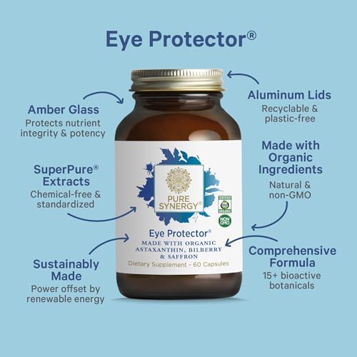 PURE SYNERGY Eye Protector | 100% Natural, Vegan Eye Health Supplement | with Organic Astaxanthin, Lutein