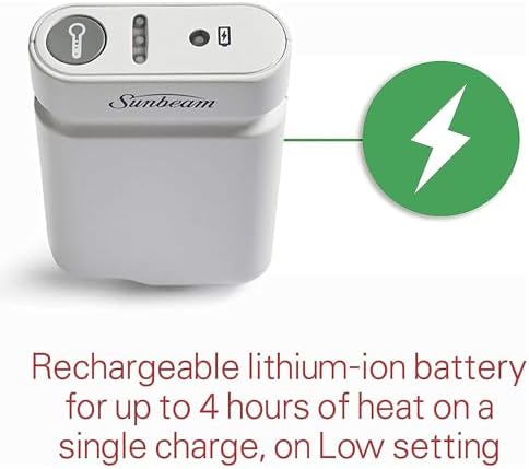 Sunbeam Cordless Rechargeable Heating Pad, Portable 9.5" x 12", Machine-Washable, Pain Relief for Back, Shoulder, Neck, and Period Cramp Pain Relief