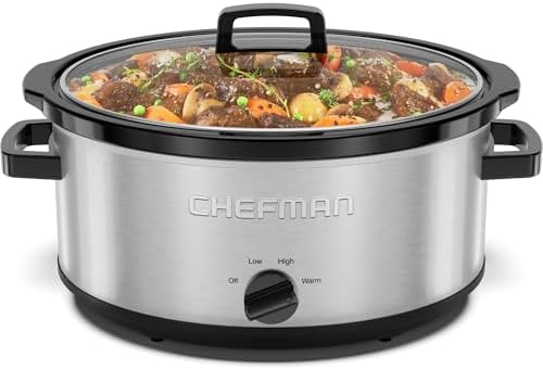 Chefman Triple Slow Cooker & Food Warmer, Three Crock Slowcooker with 2.5 Qt. Ceramic Crocks, 7.5-Quart Total Capacity, PFAS-Free, Three Temperature Settings, Dishwasher-Safe Parts – Stainless Steel