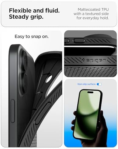 Spigen for iPhone 17 Case, Liquid Air [TPU Covered Camera Control] [No Magnet Ring] [Military-Grade Protection] - Matte Black