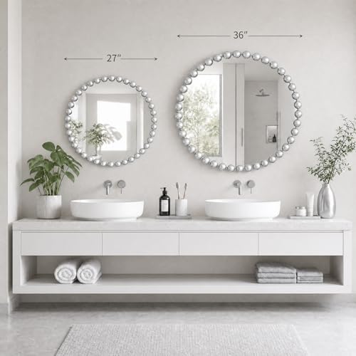 Madison Park Round Mirror, Metal Frame Circle Mirror 27 inch, Wall Art Decor Mounted Hanging for Entryway, Bathroom, hallway, Living Room, Vanity