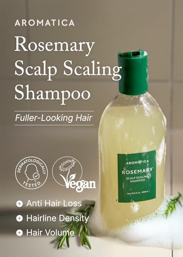 AROMATICA Rosemary Scalp Scaling Shampoo for Hair Growth | Korean Hair Care for Thinning Hair & Hair Loss, Natural Essential Oil, Vegan, Sulfate Silicone Paraben Free (13.53 oz)