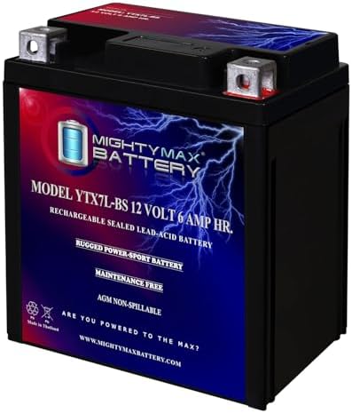 Mighty Max Battery YTX7L-BS -12 Volt 6 AH, 100 CCA, Rechargeable Maintenance Free SLA AGM Motorcycle Battery