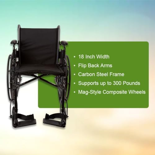 McKesson Wheelchair, Black, Desk Arms, 18 in, 1 ct | Swing Away ft Leg Rest, Desk Length Arms Flip Back, Seat