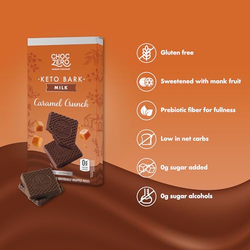 ChocZero Sugar Free Chocolate Candy with Hazelnuts, 4 Pack | No Sugar Alcohols, Keto, Low Carb, High Fiber, Gluten Free, 32 Total Candy Squares
