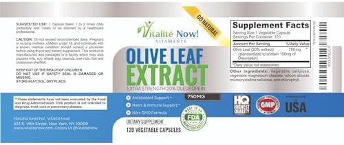 Olive Leaf Extract Super Strength Non-GMO with 20% Oleuropein | Immune Support Supplement - Joint Relief - Up to 4 Months - 750mg Capsules