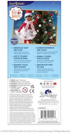 The Elf on the Shelf Claus Couture Collection Snowflake Skirt & Scarf – Red and White Holiday Outfit for Scout Elves – Festive Elf Clothes Accessory – Scout Elf Not Included