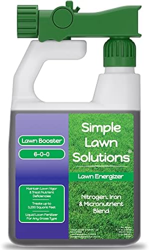 Commercial Grade Lawn Fertilizer with Iron- Liquid Fertilizer Spray- Nitrogen and Iron for Deeper Green Turf- Any Grass Type - Simple Lawn Solutions - Lawn Energizer - 32 Ounce
