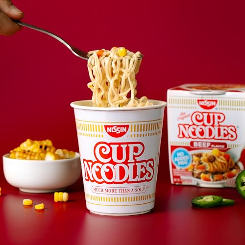 Nissin Cup Noodles Soup, Beef Flavor, Microwaveable Paper Cups, Instant Ramen, 2.25 Ounce (Pack of 12) | Instant Ramen Noodle Soup