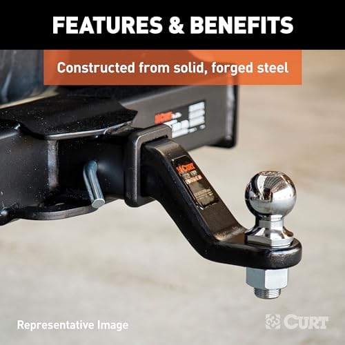 CURT 45331 Loaded Ball Mount, 2-5/16" Ball, 15, 000 lb, 2" Drop | Fits 2" Receivers, 1, 500 lb Tongue Weight, Solid Forged Steel