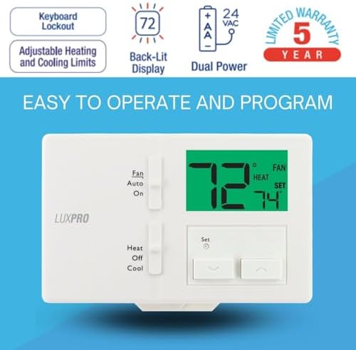 P711 7-Day Programmable or Non-Programmable, Easy-to-Use Thermostat | P711 Prog/Non-Prog, Digital Heating/Cooling Thermostat, Easy DIY Installation, Batteries Included
