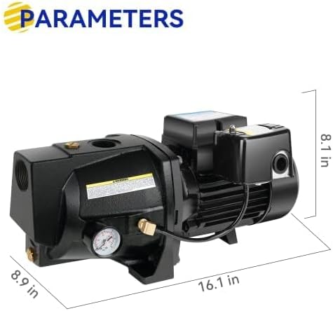 Shallow Well Jet Pump,Cast Iron, Well Depth Up to 25ft, 115V/230V Dual Voltage, Automatic Pressure Switch