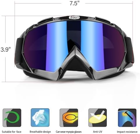 Dirt Bike Goggles, ATV Motorcycle UTV MX OTG Accessories Goggle Glasses & Anti Fog Ski Goggles, Racing Skiing Dirtbike
