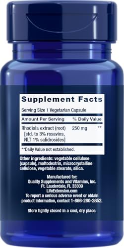 Life Extension Rhodiola Extract, 60 Vegetarian Capsules (Pack of 3)