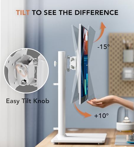 Single LCD Computer Monitor Free-Standing Desk Stand Mount Riser for 13 inch to 32 inch screen with Swivel, Height Adjustable, Rotation, Vesa Base Stand Holds One (1) Screen up to 77Lbs(HT05B-001))