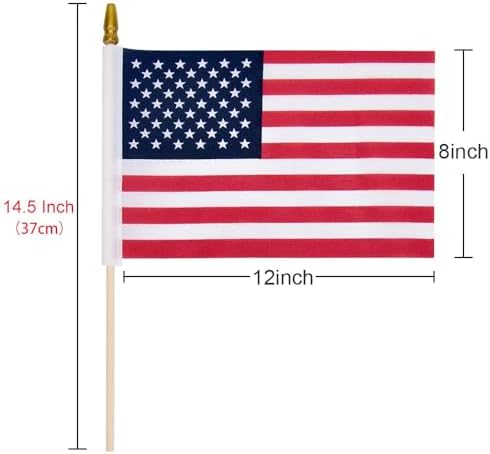 12 Pack Small American Flags on Stick Small US Flags/Mini American Flags for Outside 4x6 Inch American Hand Held Stick Flags with Kid-Safe Spear Top