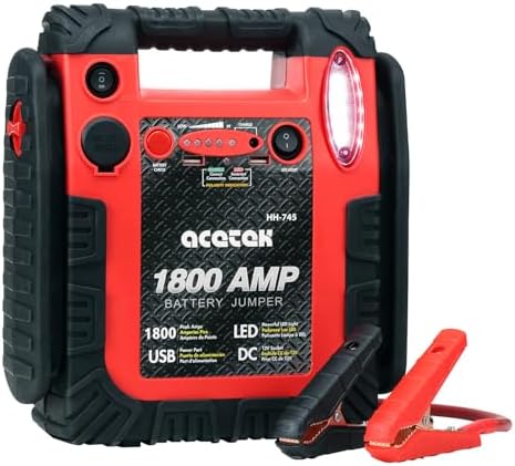 1800A Peak Car Jump Starter, 20000mAh Battery Booster for up to 6.5L Gas/5L Diesel Engines, 12V Portable Power Bank with LED Light, USB Outports