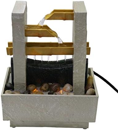 Nature's Mark 8" H Cascading Bamboo Tabletop Water Fountain with Natural River Rocks and LED Lights (Power Cord Attached)